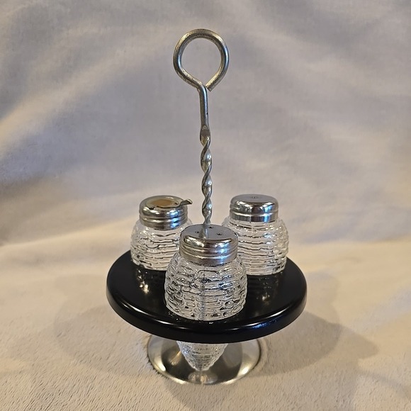 Other - VINTAGE‎ GLASS SALT & PEPPER SHAKERS, SUGAR SET WITH STAND